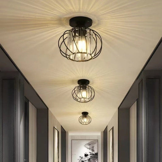 Golden Lantern Crystal Ceiling Lamp