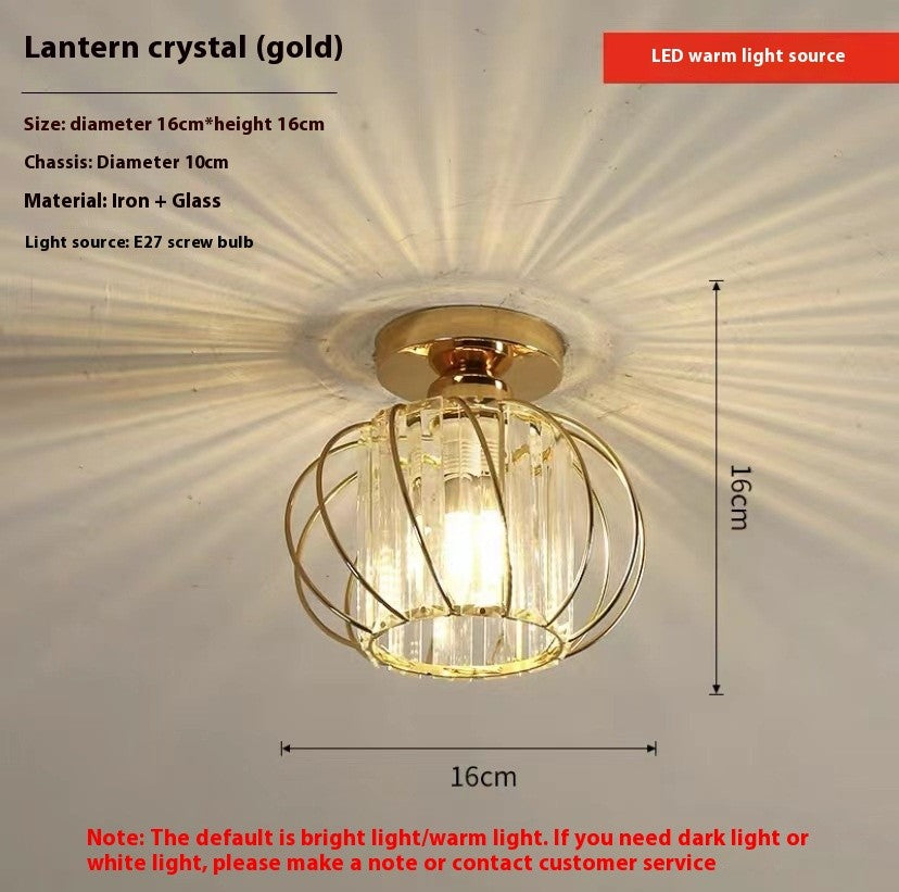 Golden Lantern Crystal Ceiling Lamp